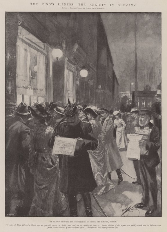 La enfermedad del rey, la angustia en Alemania (litografía) de Edward Cucuel