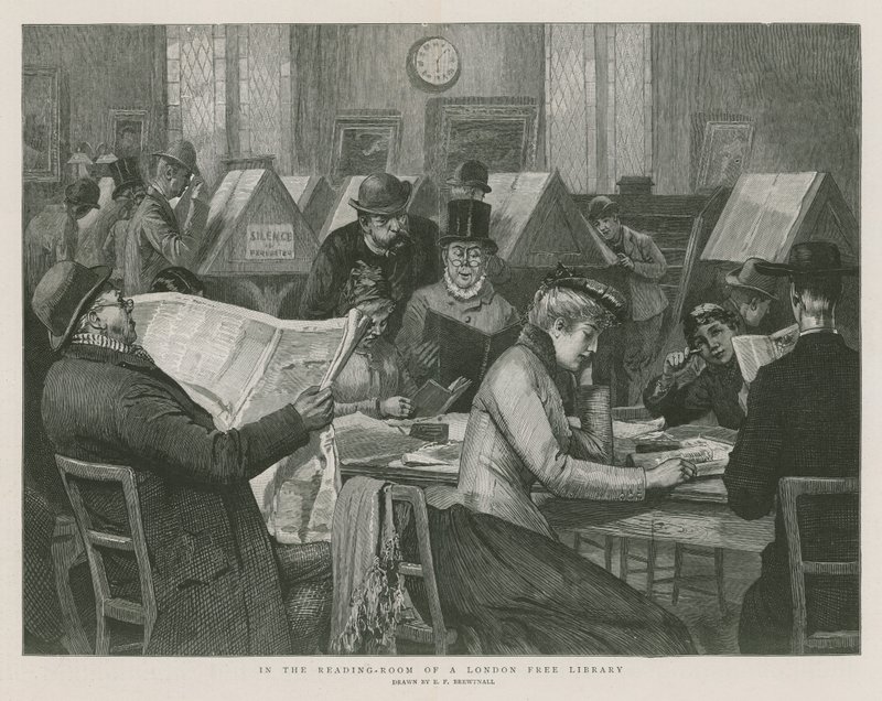 En la sala de lectura de una biblioteca gratuita de Londres de Edward Frederick Brewtnall