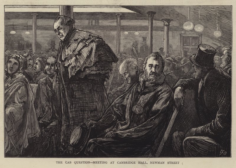 La Cuestión del Taxi, Reunión en Cambridge Hall, Newman Street de Edward Frederick Brewtnall