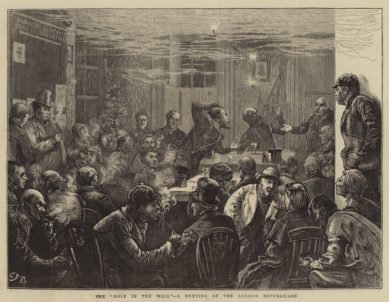 El agujero en la pared, una reunión de los republicanos de Londres de Edward Frederick Brewtnall