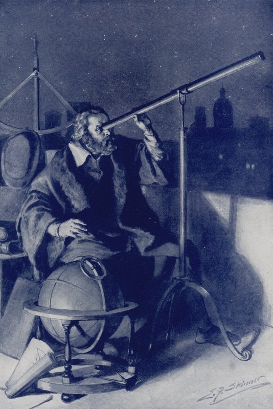 Galileo descubre nuevos mundos (litografía en color) de Edward Frederick Skinner