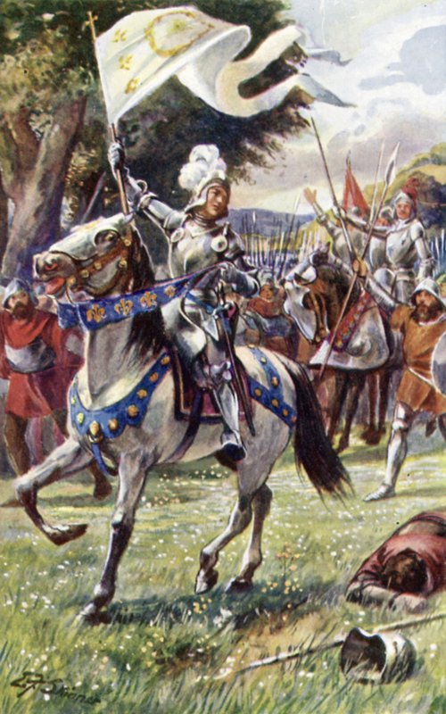 Juana de Arco al frente de su ejército (litografía en color) de Edward Frederick Skinner