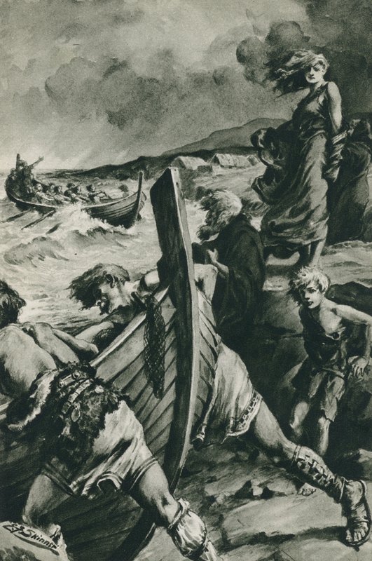 Los vikingos que zarparon de los fiordos de Noruega y encontraron América mucho antes que Colón (litografía) de Edward Frederick Skinner