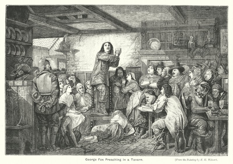 George Fox predicando en una taberna (grabado) de Edward Henry (after) Wehnert