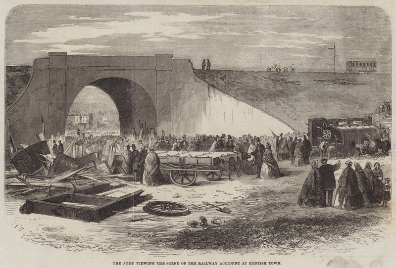 El jurado viendo la escena del accidente ferroviario en Kentish Town de Edward Hull