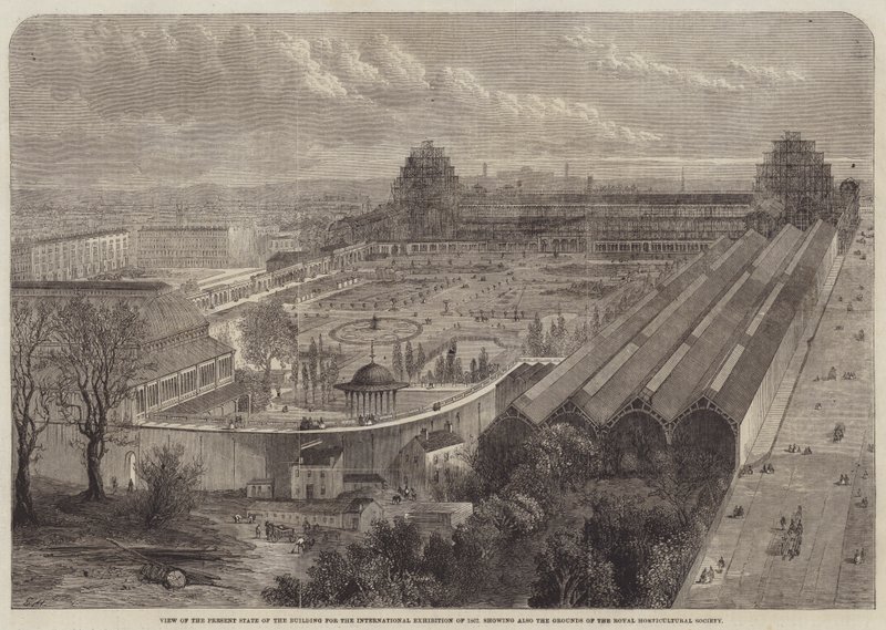 Vista del estado actual del edificio para la Exposición Internacional de 1862 de Edward Hull