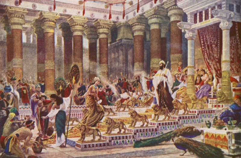 La visita de la reina de Saba al rey Salomón (litografía en color) de Edward John (after) Poynter