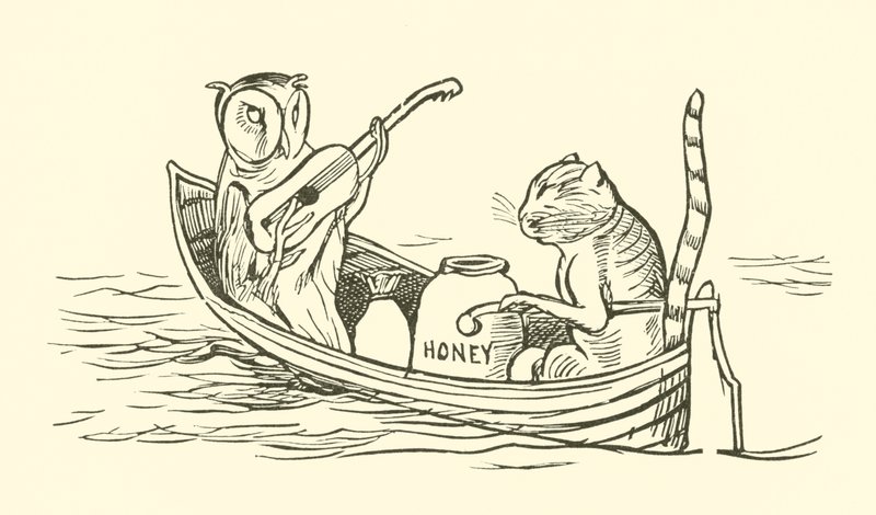El búho y el gatito (grabado) de Edward Lear