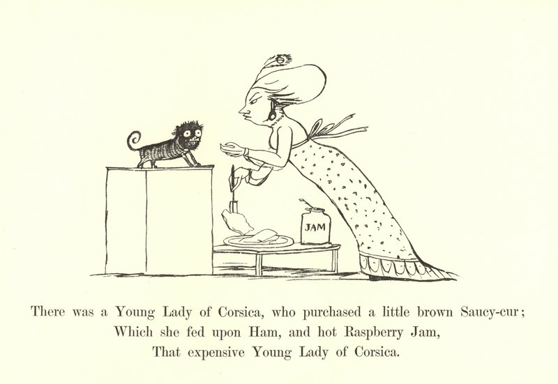 Había una Joven Dama de Córcega, que compró un pequeño Saucy-cur marrón de Edward Lear