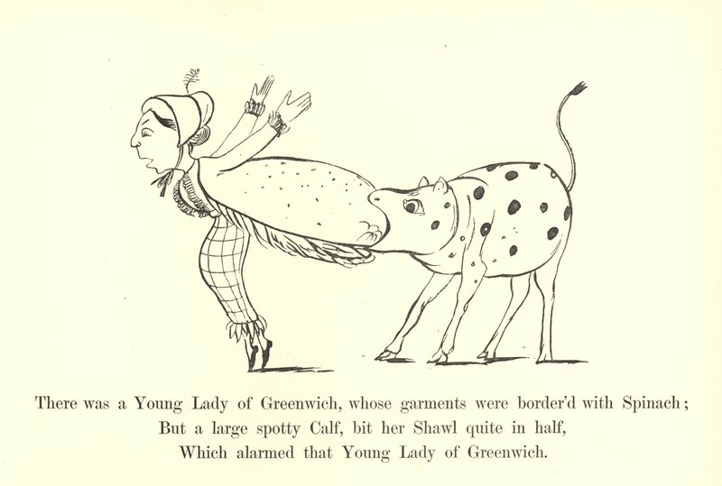 Había una joven dama de Greenwich, cuyos vestidos estaban bordeados con espinacas de Edward Lear
