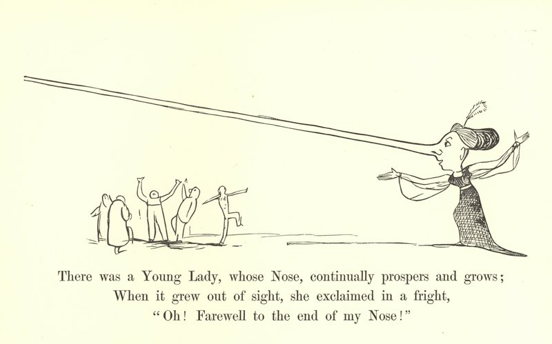 Había una joven dama, cuya nariz, prospera y crece continuamente de Edward Lear
