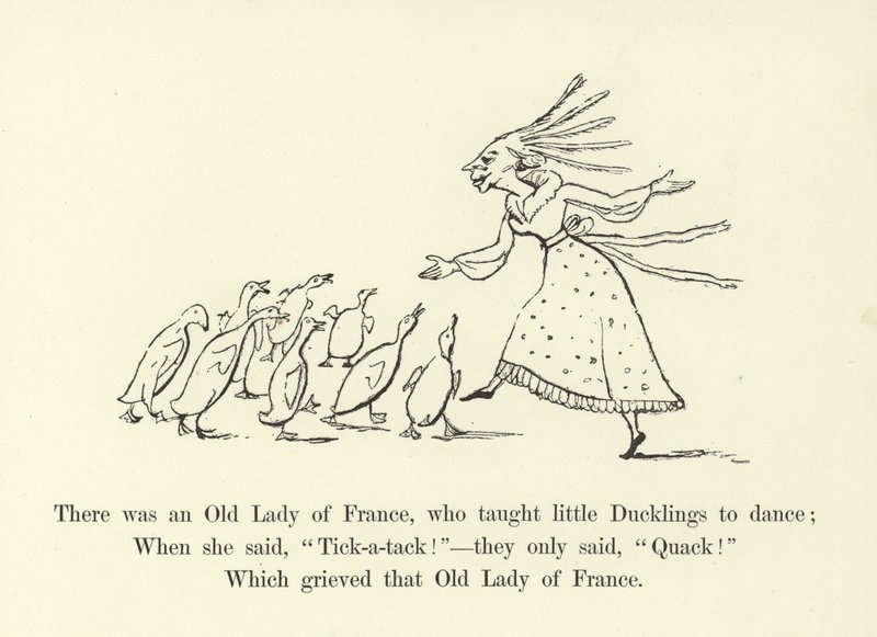 Había una anciana de Francia, que enseñaba a los patitos a bailar de Edward Lear
