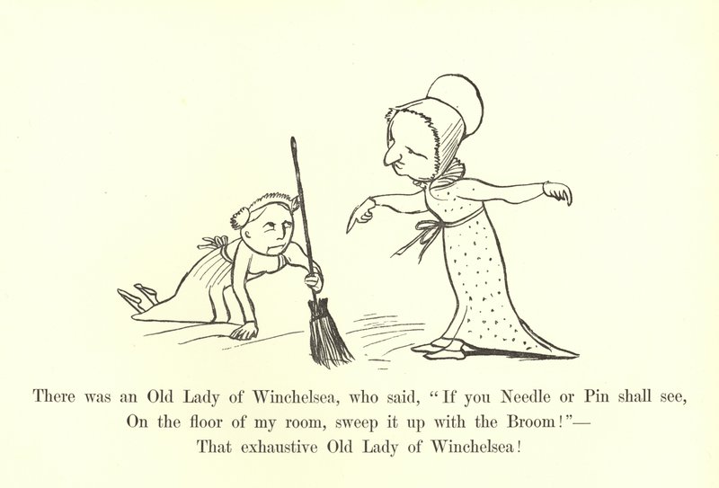 Había una anciana de Winchelsea, que dijo, Si ves una aguja o un alfiler, ¡bárralo con la escoba! de Edward Lear