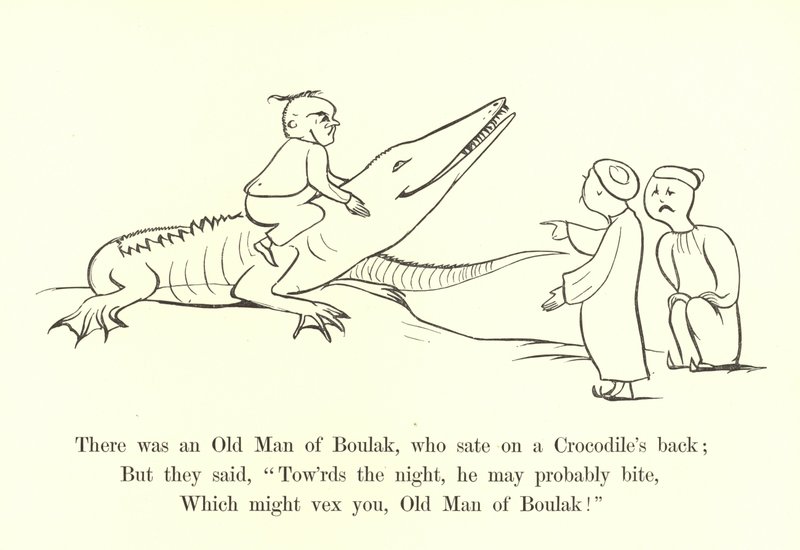 Había un viejo de Boulak, que se sentó en la espalda de un cocodrilo de Edward Lear