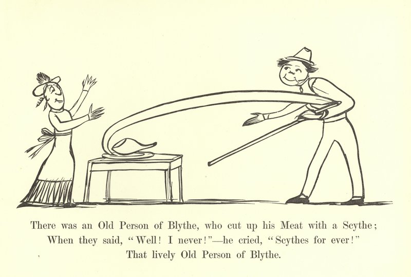 Había una persona mayor de Blythe, que cortaba su carne con una guadaña de Edward Lear