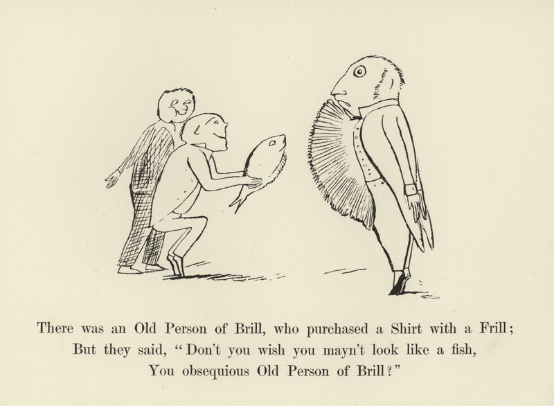 Había una vieja persona de Brill, que compró una camisa con un volante de Edward Lear