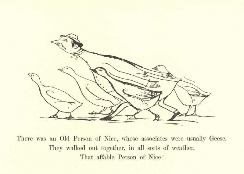 Había una anciana de Niza, cuyos asociados eran generalmente gansos de Edward Lear