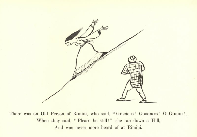 Había una persona mayor de Rímini, que dijo, ¡Gracia! ¡Bondad! ¡Oh Gimini! de Edward Lear