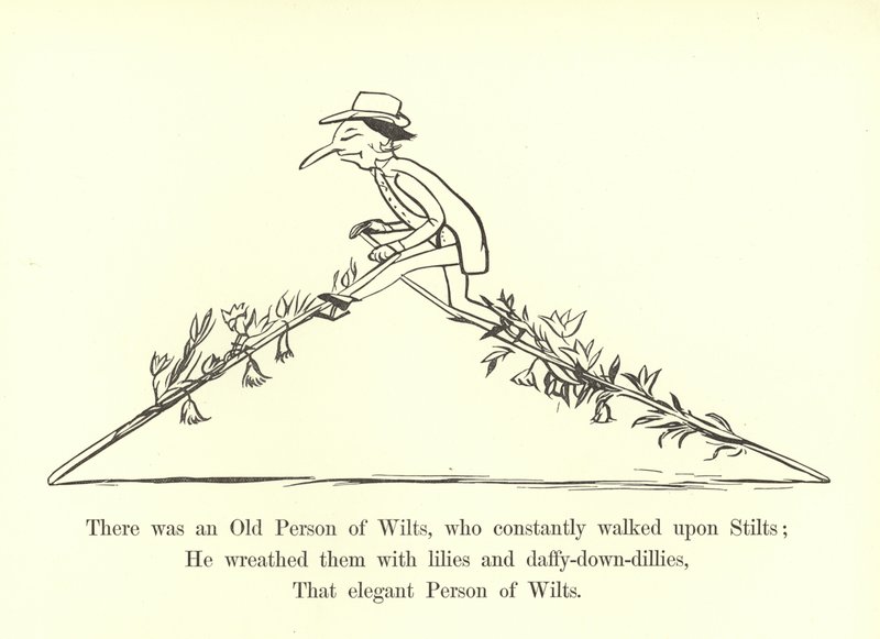 Había una persona mayor de Wilts, que caminaba constantemente sobre zancos de Edward Lear