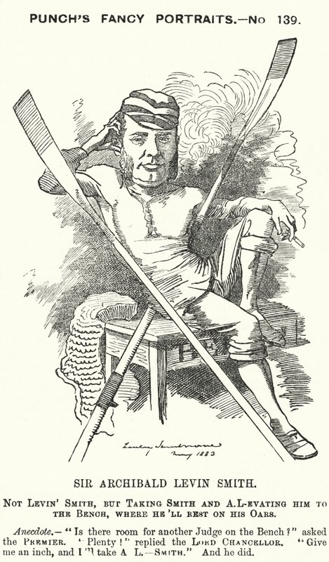 Caricatura de Punch: Archibald Levin Smith, juez inglés y remero que compitió en la carrera de botes universitarios y en la regata real de Henley de Edward Linley (after) Sambourne