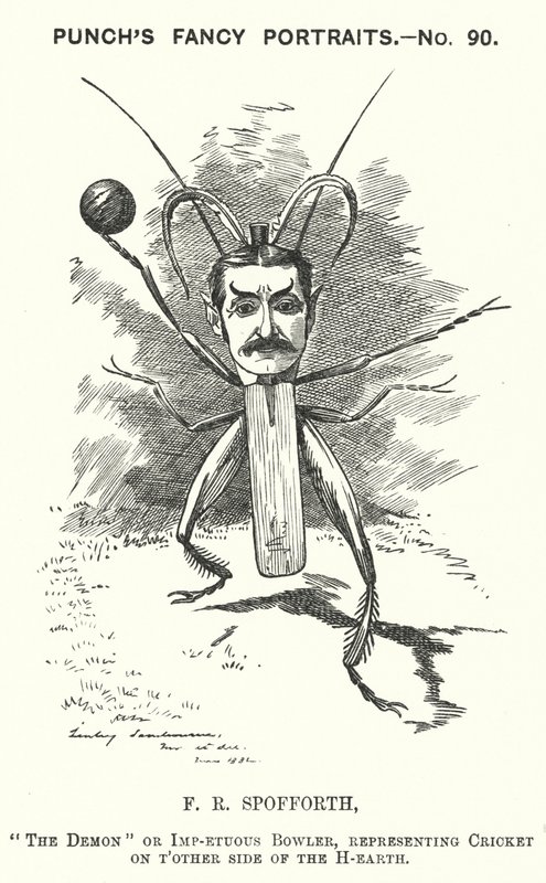 Caricatura de Punch: Fred Spofforth, jugador de críquet australiano (grabado) de Edward Linley (after) Sambourne