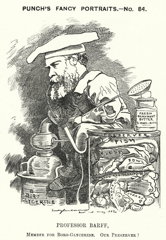 Caricatura de Punch: Frederick Settle Barff, químico inglés (grabado) de Edward Linley (after) Sambourne