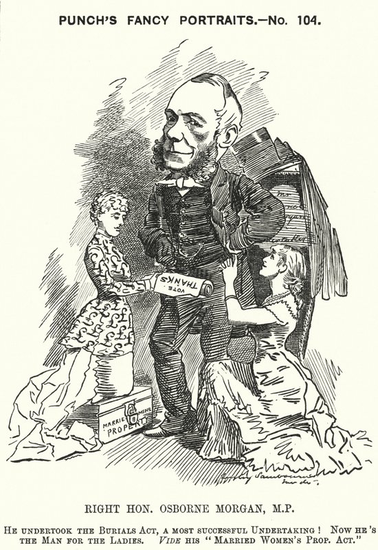 Caricatura de Punch: George Osborne Morgan, abogado galés y político liberal (grabado) de Edward Linley (after) Sambourne