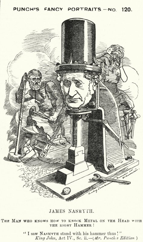Caricatura de Punch: James Nasmyth, ingeniero escocés e inventor del martillo de vapor (grabado) de Edward Linley (after) Sambourne