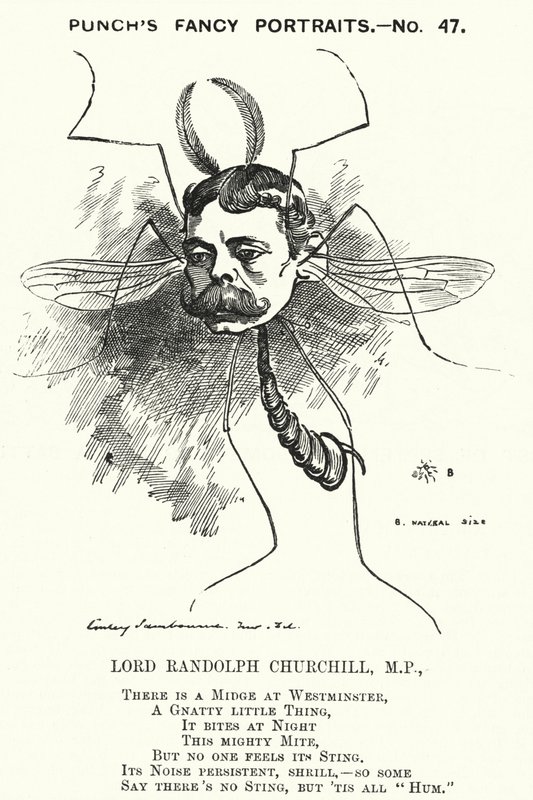 Caricatura de Punch: Lord Randolph Churchill, político conservador inglés (grabado) de Edward Linley (after) Sambourne