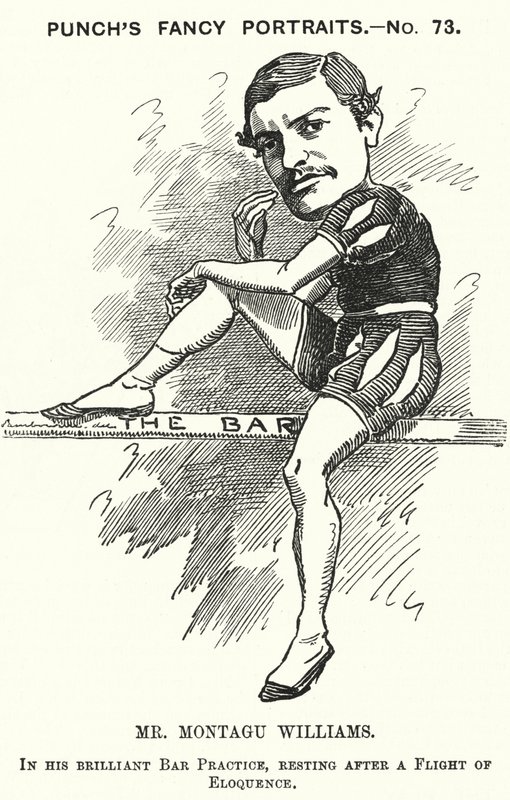 Caricatura de Punch: Montagu Williams, maestro, soldado, actor, dramaturgo, abogado y magistrado inglés (grabado) de Edward Linley (after) Sambourne