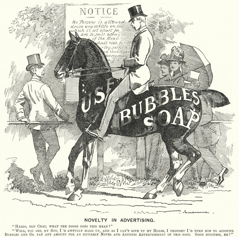 Caricatura de Punch: Novedad en publicidad (grabado) de Edward Linley (after) Sambourne