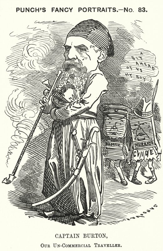 Caricatura de Punch: Richard Burton, explorador, geógrafo y diplomático inglés (grabado) de Edward Linley (after) Sambourne