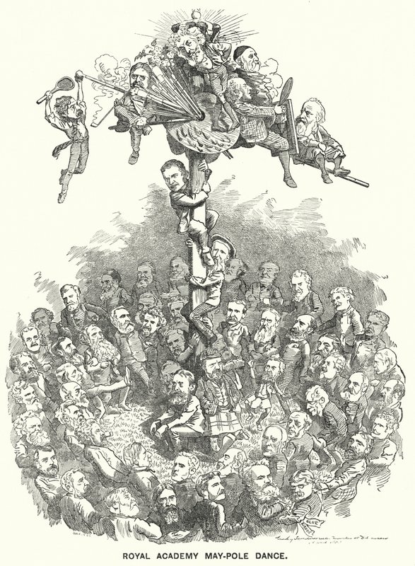 Caricatura de Punch: Baile del Palo de Mayo de la Real Academia (grabado) de Edward Linley (after) Sambourne