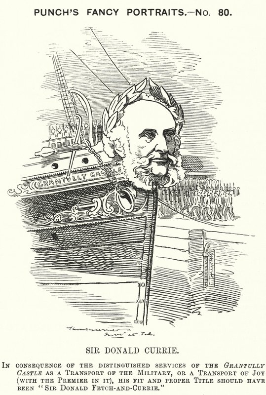 Caricatura de Punch: Sir Donald Currie, armador, político y filántropo escocés (grabado) de Edward Linley (after) Sambourne
