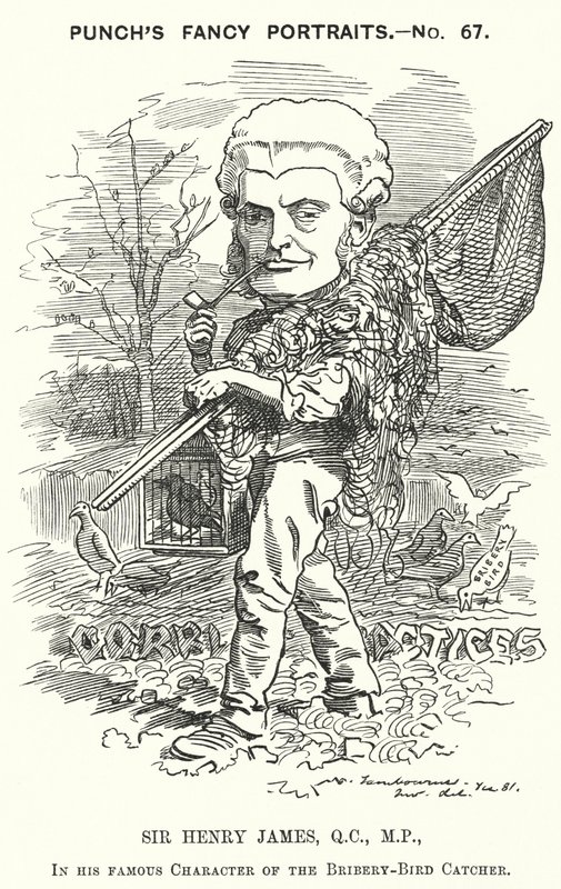 Caricatura de Punch: Sir Henry James de Edward Linley (after) Sambourne