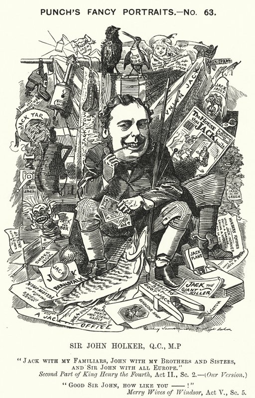 Caricatura de Punch: Sir John Holker, abogado y político inglés (grabado) de Edward Linley (after) Sambourne