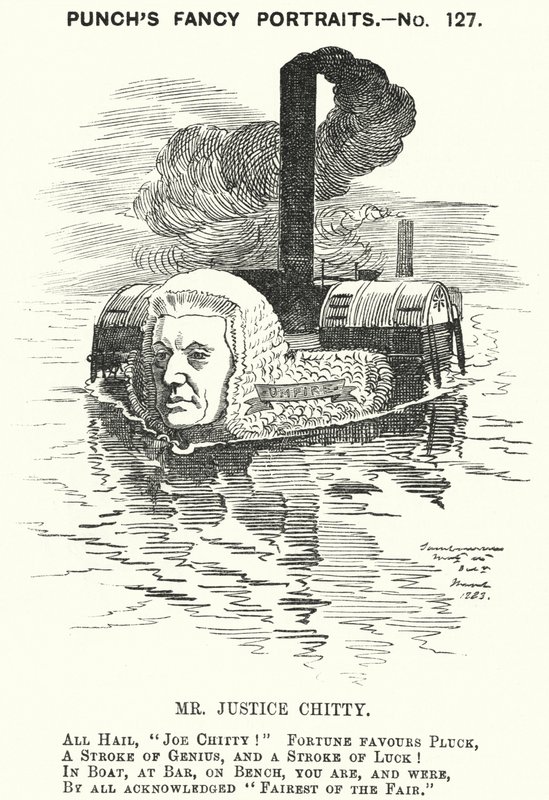 Caricatura de Punch: Sir Joseph William Chitty, juez inglés, político liberal y deportista (grabado) de Edward Linley (after) Sambourne