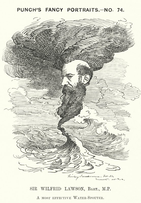 Caricatura de Punch: Sir Wilfrid Lawson, político radical liberal inglés y activista por la templanza (grabado) de Edward Linley (after) Sambourne