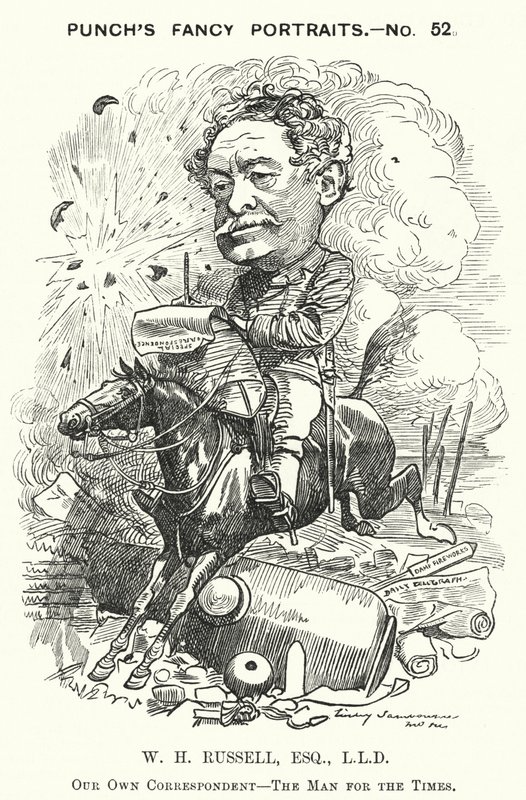 Caricatura de Punch: William Howard Russell, periodista irlandés y corresponsal de guerra (grabado) de Edward Linley (after) Sambourne