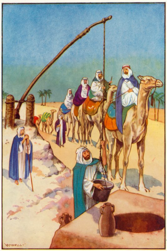 Un lugar de descanso en el desierto, sacando agua de un pozo de Edward Mary Joseph Molyneux