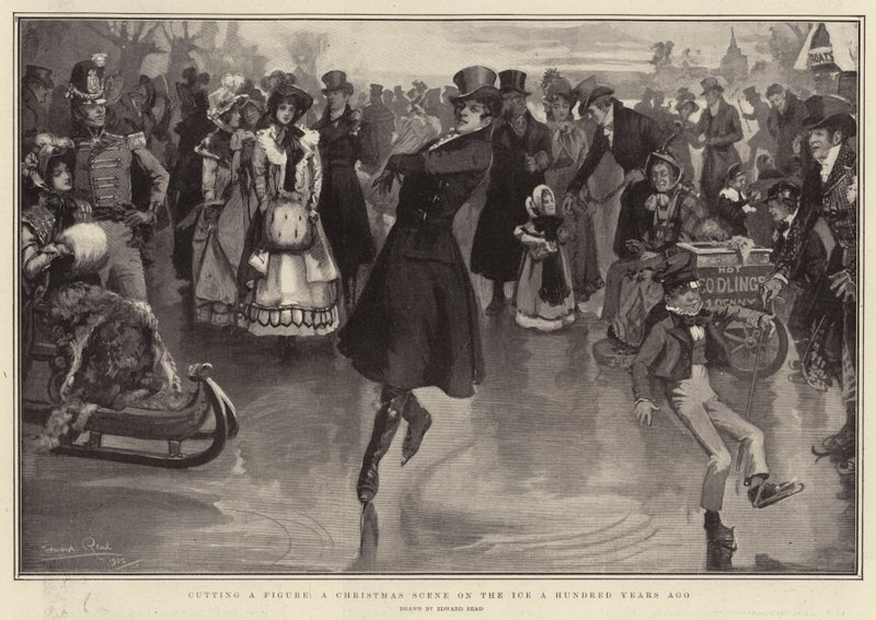 Cortando una figura, una escena navideña en el hielo hace cien años de Edward Read