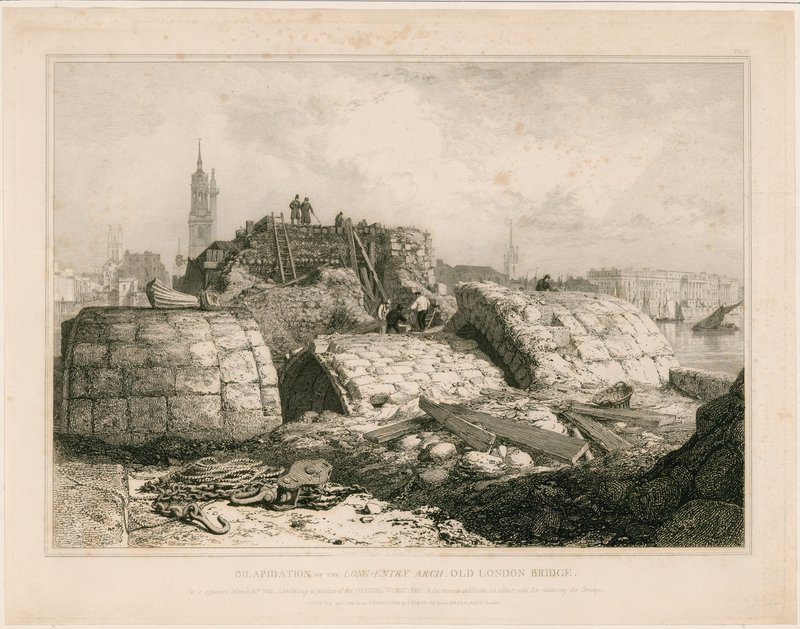 Parte del viejo puente de Londres como apareció en junio de 1832 de Edward William Cooke