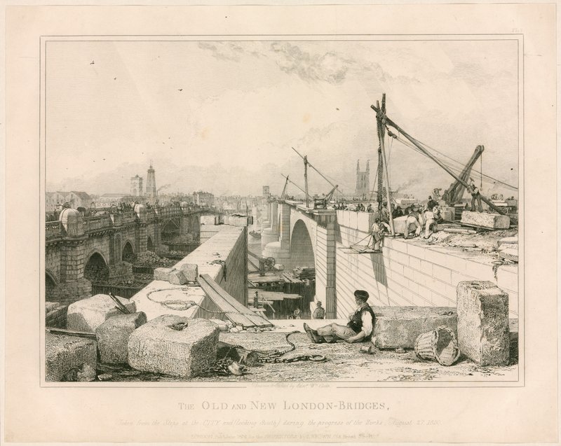 Los puentes de Londres viejo y nuevo, 1830 de Edward William Cooke