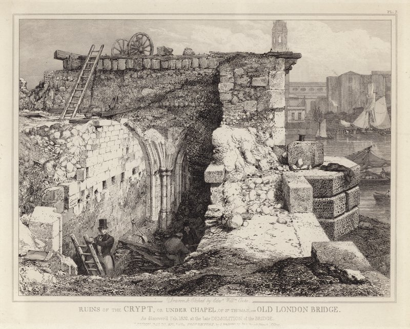 Ruinas de la Capilla de San Tomás en el Puente Viejo de Londres de Edward William Godwin