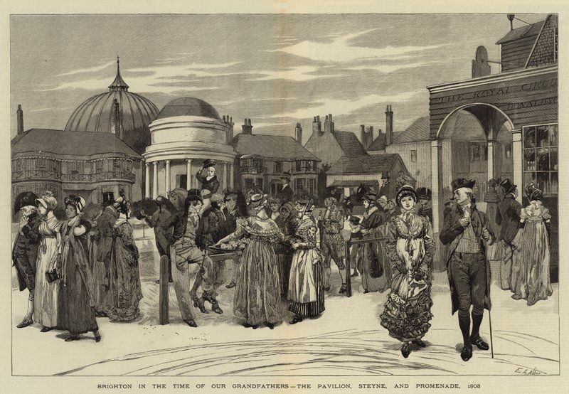 Brighton en la época de nuestros abuelos, el Pabellón, Steyne y el Paseo, 1805 de Edwin Austin Abbey