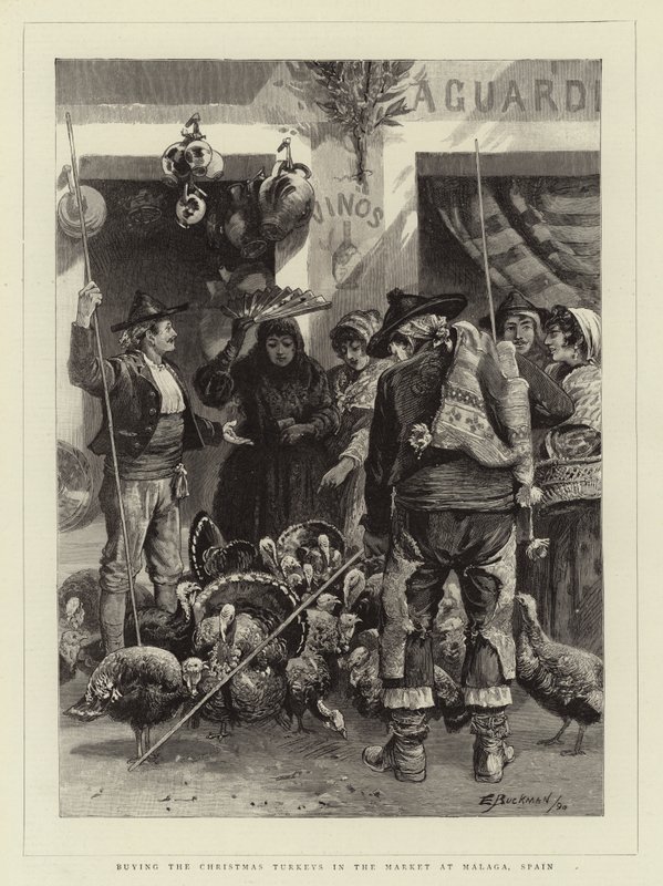 Comprando los Pavos de Navidad en el Mercado de Málaga, España de Edwin Buckman