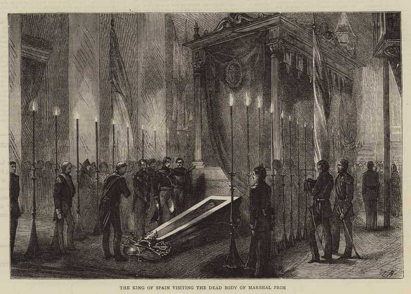 El Rey de España visitando el Cuerpo Muerto del Mariscal Prim de Edwin Buckman
