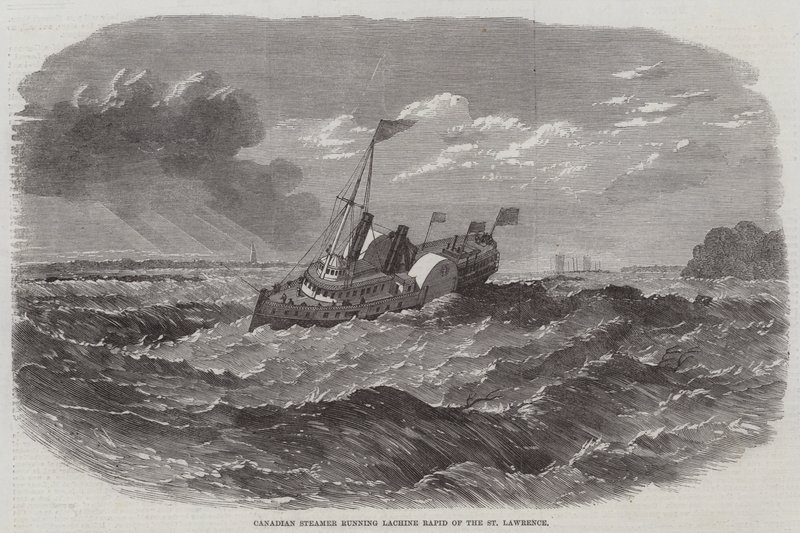 Vapor canadiense corriendo el rápido de Lachine del río San Lorenzo de Edwin Weedon