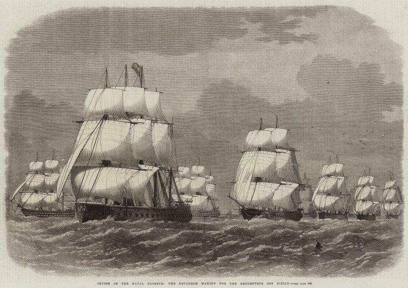 Crucero de la Reserva Naval, el Escuadrón dirigiéndose al Encuentro frente a Scilly de Edwin Weedon