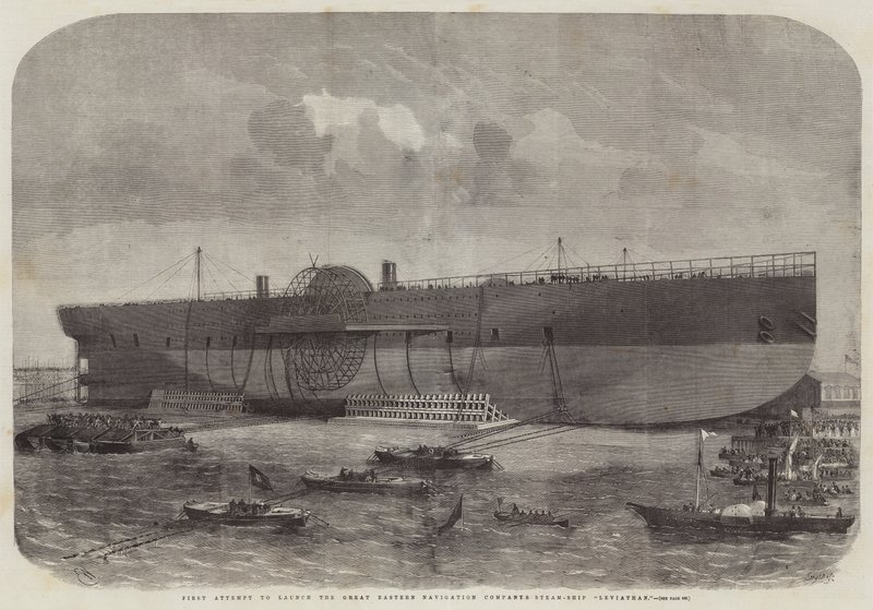 Primer intento de lanzar el barco de vapor Leviathan de la Great Eastern Navigation Company de Edwin Weedon